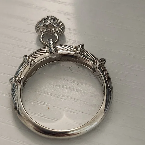 Judith Ripka Sterling Silver Heart Charm Ring Size 11 - Picture 6 of 10